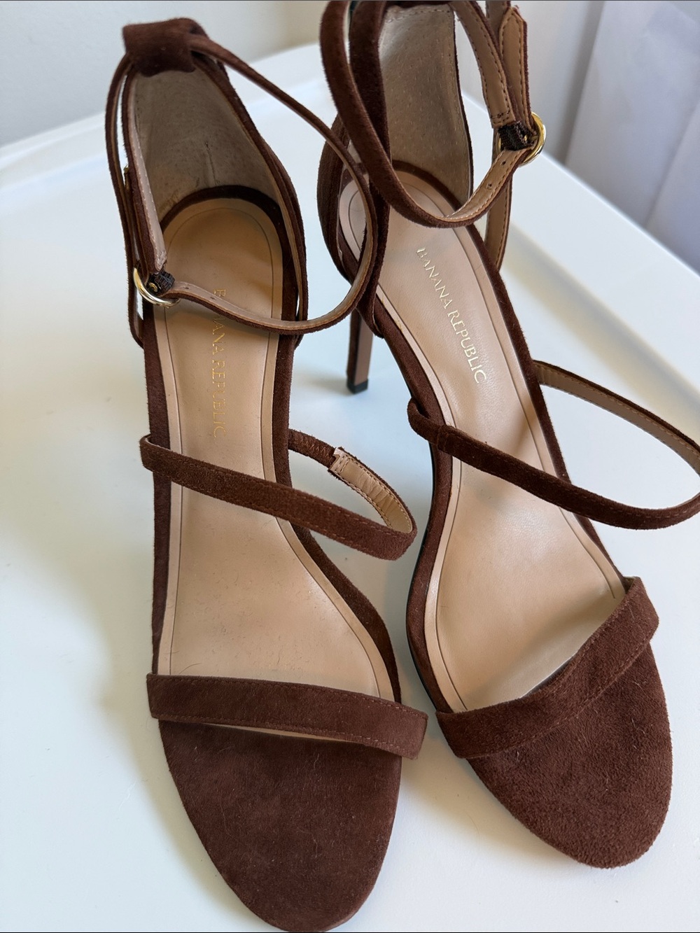 Banana Republic Dark Brown Suede Strappy High Heels
